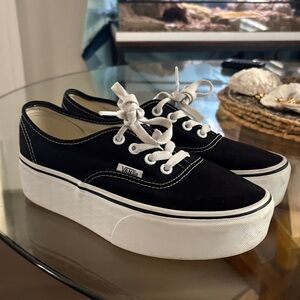 Vans Black and White Platform Canvas Sneakers